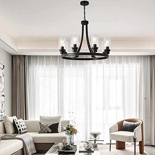 Black Wagon Wheel Chandelier 8 Lights