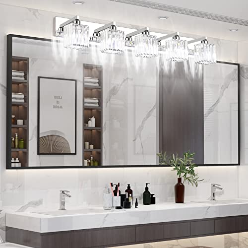 Bathroom Light Fixtures Modern Vanity Light for Bathroom Crystal Chrome Vanity Light 5 Light