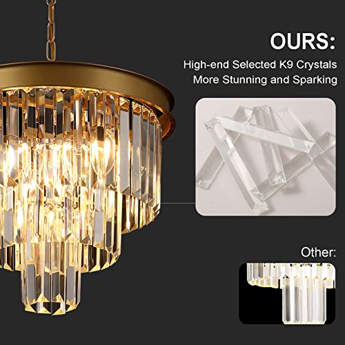 Gold Crystal Chandeliers 16” Modern Pendant Light Fixture for Dining Room