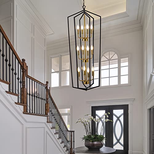 12 Light Lantern Tired Foyer Entryway Hanging Lights Farmhouse High Ceiling Pendant Lights Industrial Chandelier for Hall Foyer Entryway Living Room