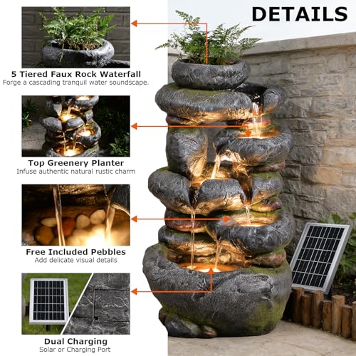 29.5''Tall Rock Solar Water Fountain Outdoor Garden Feature