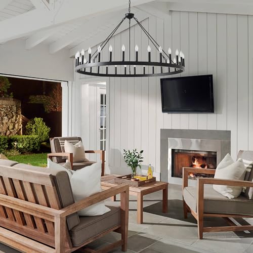 53 Inch Black Extra Large Wagon Wheel Chandelier