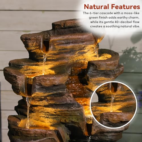 6 Tier Cascading Outdoor Water Fountain 24.2 in Brown Rock