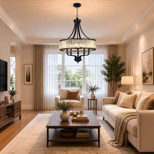 5 Light Black Crystal Chandelier (Black / 5-Light)