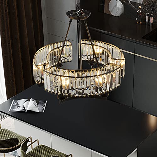 Vintage Crystal Chandelier Black Hanging Light Fixture 24in 6 Lights