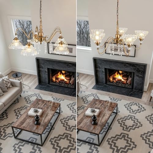 5 Light Vintage Chandelier in Matte Antique Brass Finish with Flower (5-Light / Antique Brass)