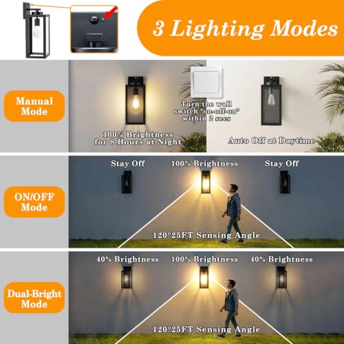 15" Large Upgraded Motion Sensor Outdoor Wall Lights (2 Count)