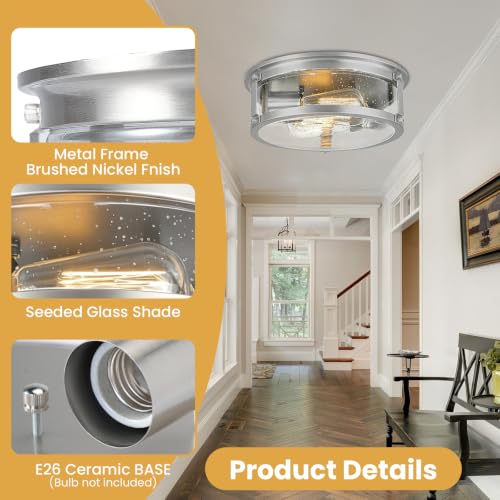 2 Light Brushed Nickel Flush Mount Ceiling Light Fixtures (Brushed Nickel)