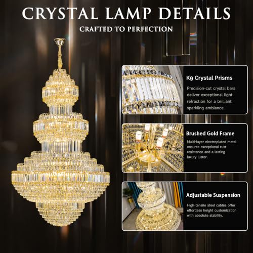 47 Inch Large Crystal Chandelier Gold Modern Light Fixture