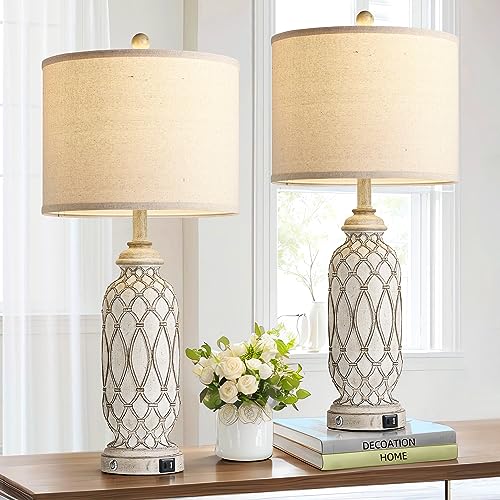 Farmhouse Table Lamps for Bedroom Set of 2 (2 Count)