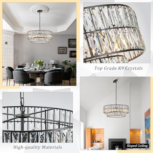 Black Crystal Chandelier 24" 8
