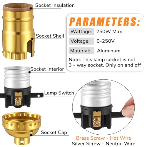 6 Pack UL Listed E26 Lamp Socket Replacement (6 Count)