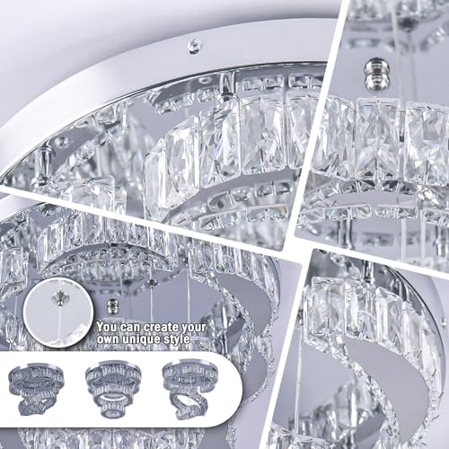 15.7" 2 Ring Flower Crystal Flush Mount Ceiling Light Cool White
