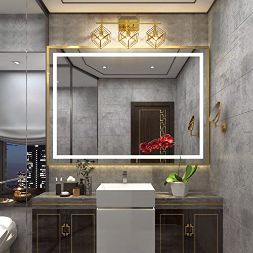 Bathroom Vanity Light with 3 Bulbs Bathroom Light Fixtures Over Mirror with 3 Rotatable Cube Shades Modern Wall Mounted Brushed Brass Gold