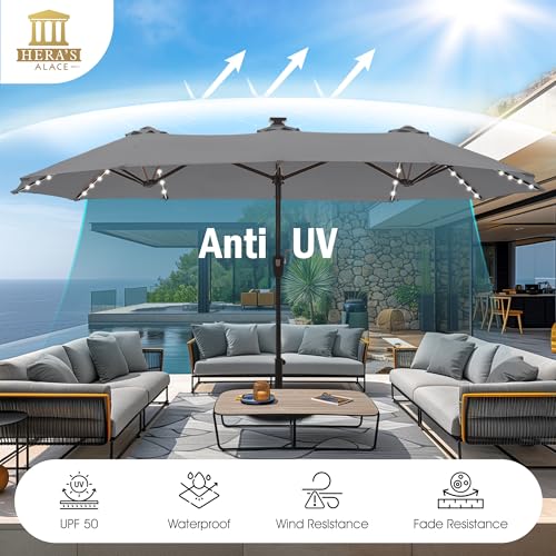 13 ft Patio Umbrella with 120 LED Solar Lights Outdoor Umbrella