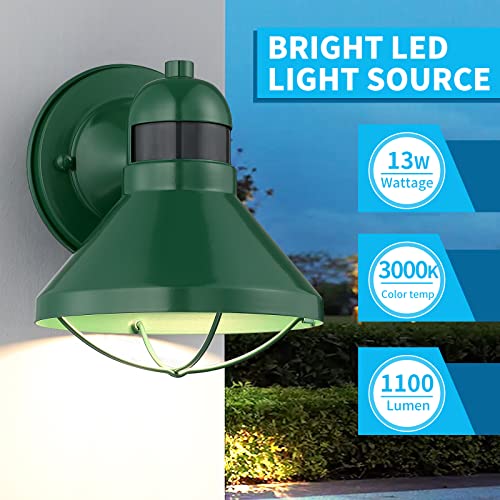 Dusk to Dawn Motion Sensor LED Outdoor Wall Light Fixture Green