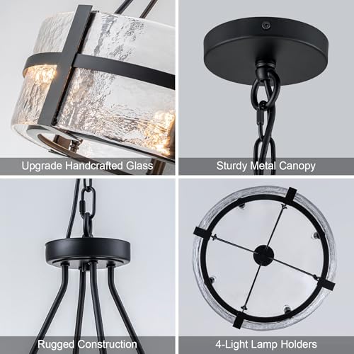 Modern Dining Room Chandelier 21" Black Water Ripple Glass Drum Chandelier