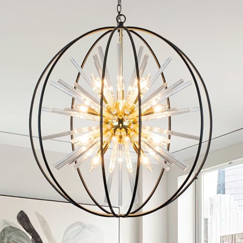28" Black and Gold Crystal Chandelier for Dining Room Kitchen Island