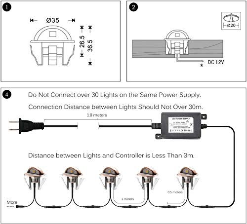 LED Stair Light Low Voltage Waterproof IP65 Outdoor F1.38 Wood Recessed LED Deck Lighting Yard Garden Patio Step Landscape Pathway Decor Lamp (30 Count)