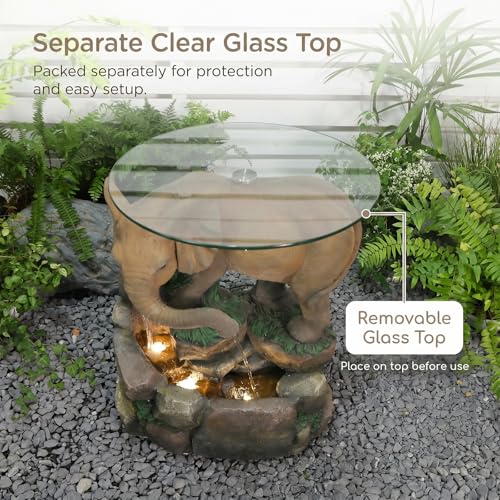 Elephant Outdoor Water Fountain with Glass Tabletop