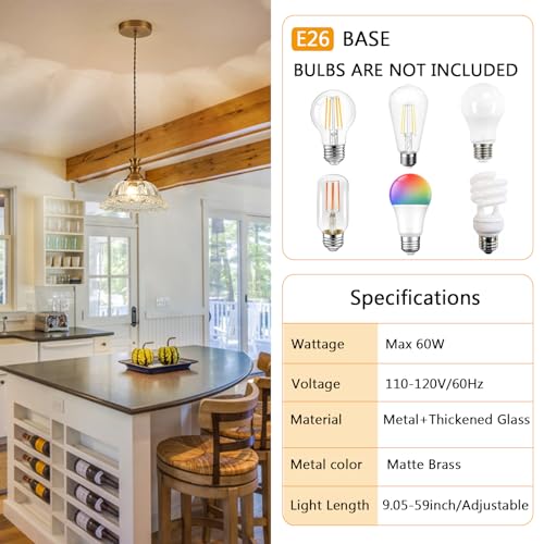 Glass Pendant Lights Modern Pendant Lighting Fixtures 11.8 in Brushed Finish Hanging Lamp for Kitchen Island Bedroom Dining Room Coffee Shop Hallway Hotel Living Room