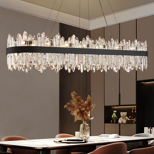 Black Oval Crystal Chandelier L57 inch (32 Count)