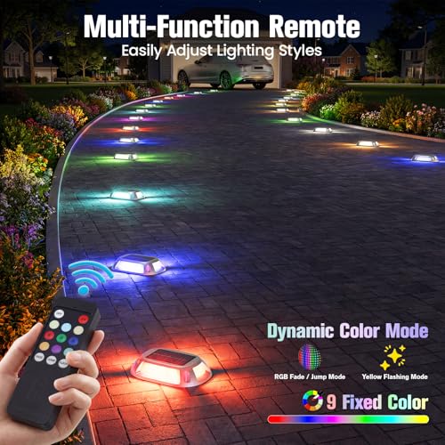 Solar Driveway Lights Dock Deck Lights with Remote 4 Pack (4 Count)