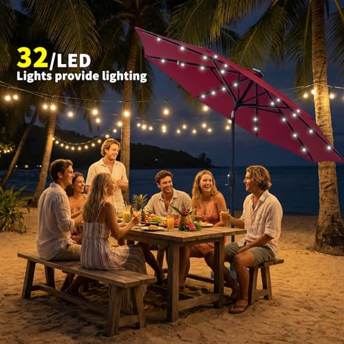 9FT Solar Patio Umbrella with 32 LED Lights