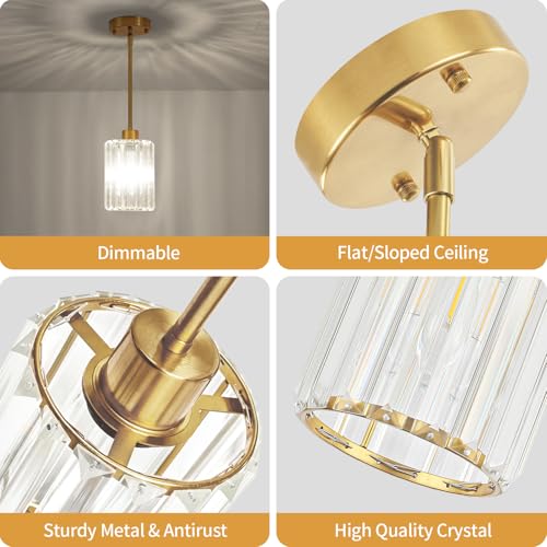 Brushed Brass Crystal Pendant Lights for Kitchen Island 1 Pack