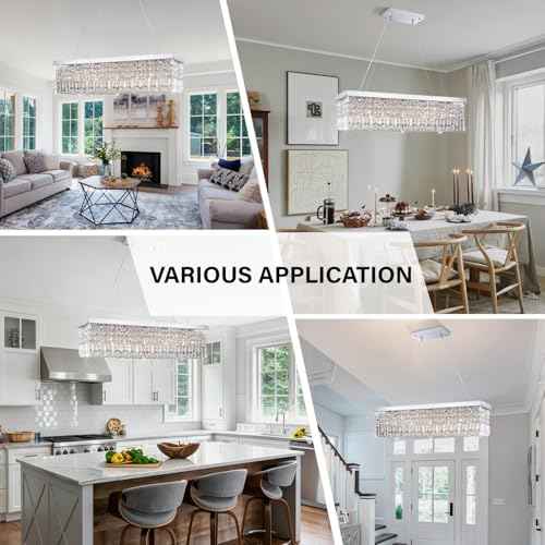 Rectangular Chandeliers for Dining Room, Modern Rain Drop Chandeliers, Hanging Pendant Crystal Chandelier Light for Kitchen Island, Beautiful Ceiling Light Fixture for Cafes Office of CRYSTOP