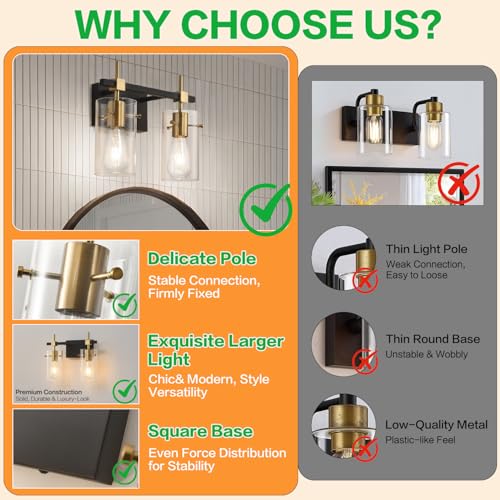 Vintage Vanity Light Fixtures Wall Light for Bathroom Over Mirror Light with Glass Shade Light Fixtures