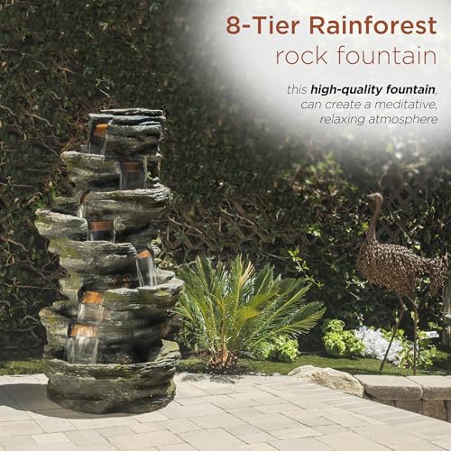 WIN1146 Outdoor Floor Cascading 8 Tiered Rock Garden Water Fountain with LED Lights