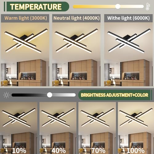 Modern LED Ceiling Lights 43.3" Black Flush Mount Ceiling Light Fixture Sputnik Dimmable Ceiling Lights with Remote Control for Bedroom Living Room Kitchen Room