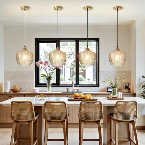 Amber Glass Pendant Lights Kitchen Island 2 Pack Gold Hanging Ceiling Light (2 Count)