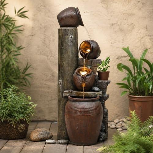 AUTODAYA 40" H Oversized Outdoor Fountain with LED Lights 4