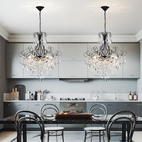 WUZUPS Crystal Chandelier 10-Light Pendant Ceiling Light Modern Lighting Fixture for Dining Room Hallway Bedroom Kitchen Bathroom, H 27.6" x W 22.8", E12 Base, Black