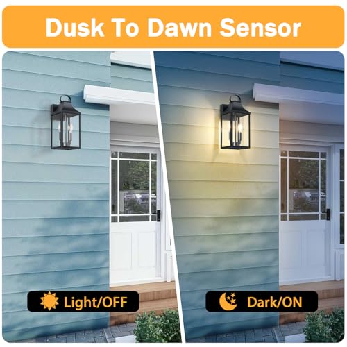 15" Dusk to Dawn Black Outdoor Wall Lantern with E12 Socket