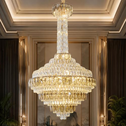 39 Inch Large Crystal Chandelier Gold Modern Light Fixture