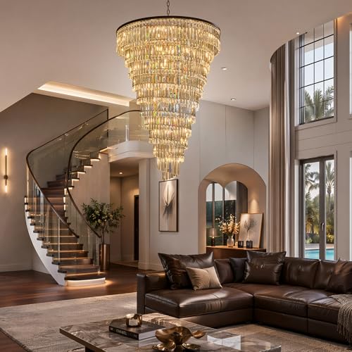 48 Lights Spiral Crystal Chandelier Black Modern Light Fixture Large Chandelier
