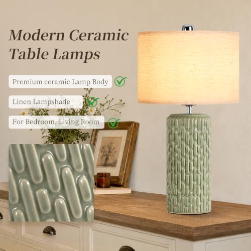 22" Modern Ceramic Table Lamps Set of 2 for Night Stands (Green)