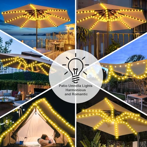 Patio Umbrella Solar Lights Outdoor 8 Strands with 8 Lighting Mode 152 LEDs