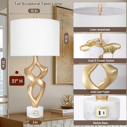 31” Tall Sculptural Table Lamp Set of 2 with USB Ports for Bedroom (2 Count)