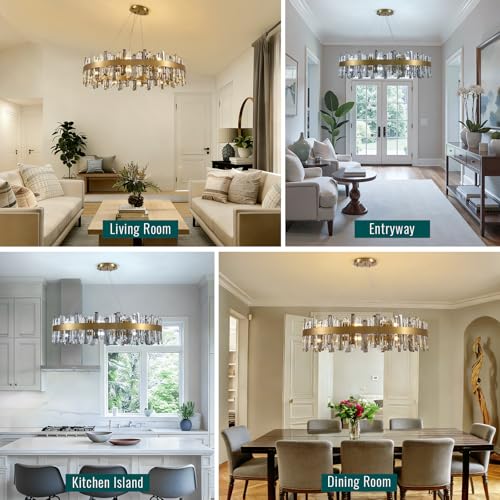 Modern Large Brass Gold Crystal Chandelier for Dining Room