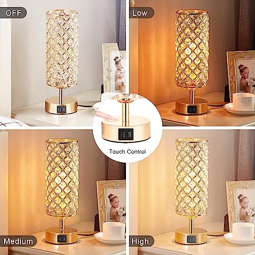 Gold Crystal Touch Lamp for Bedroom with USB