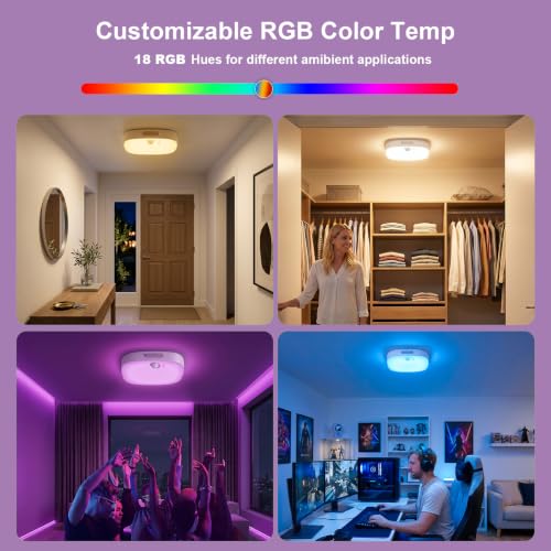 2 Pack IP65 Motion Sensor Shower Ceiling Light 10000mAh 18 Colors (2 Count)