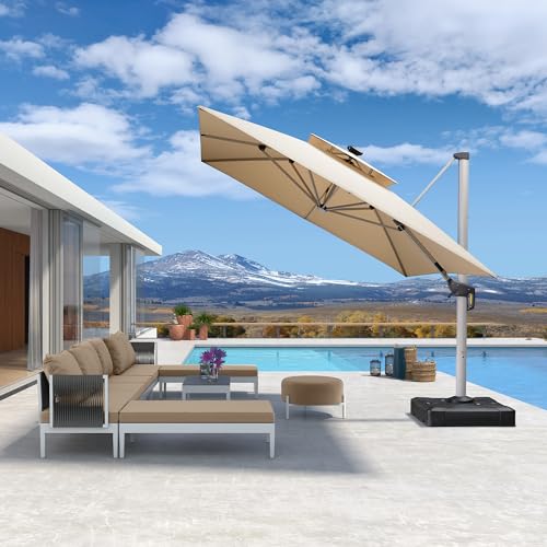 Cantilever Umbrella 10' X 13' Double Top Solar LED Light