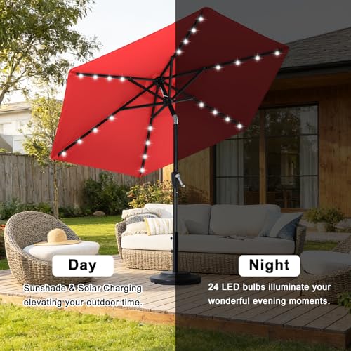Solar Led Patio Umbrella with 24 Lights 7.5FT