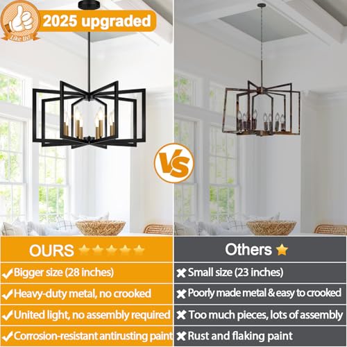 25" 61" Height Adjustable Modern Black and Gold Chandelier for Dining Room