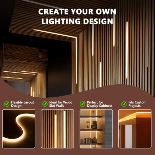 16.4ft 24V Silicone LED Strip Lights Recessed Lighting Wood Slat Wall (Touch Control)