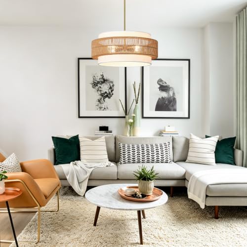4 Light Rattan Chandelier for Dining Room